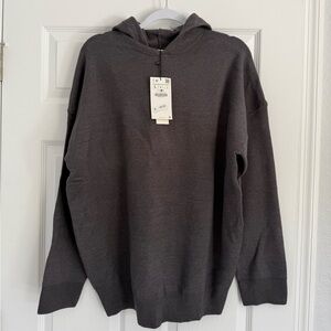 NWT Zara Men's Dark Charcoal Hooded Knit Sweater Hoodie- size L